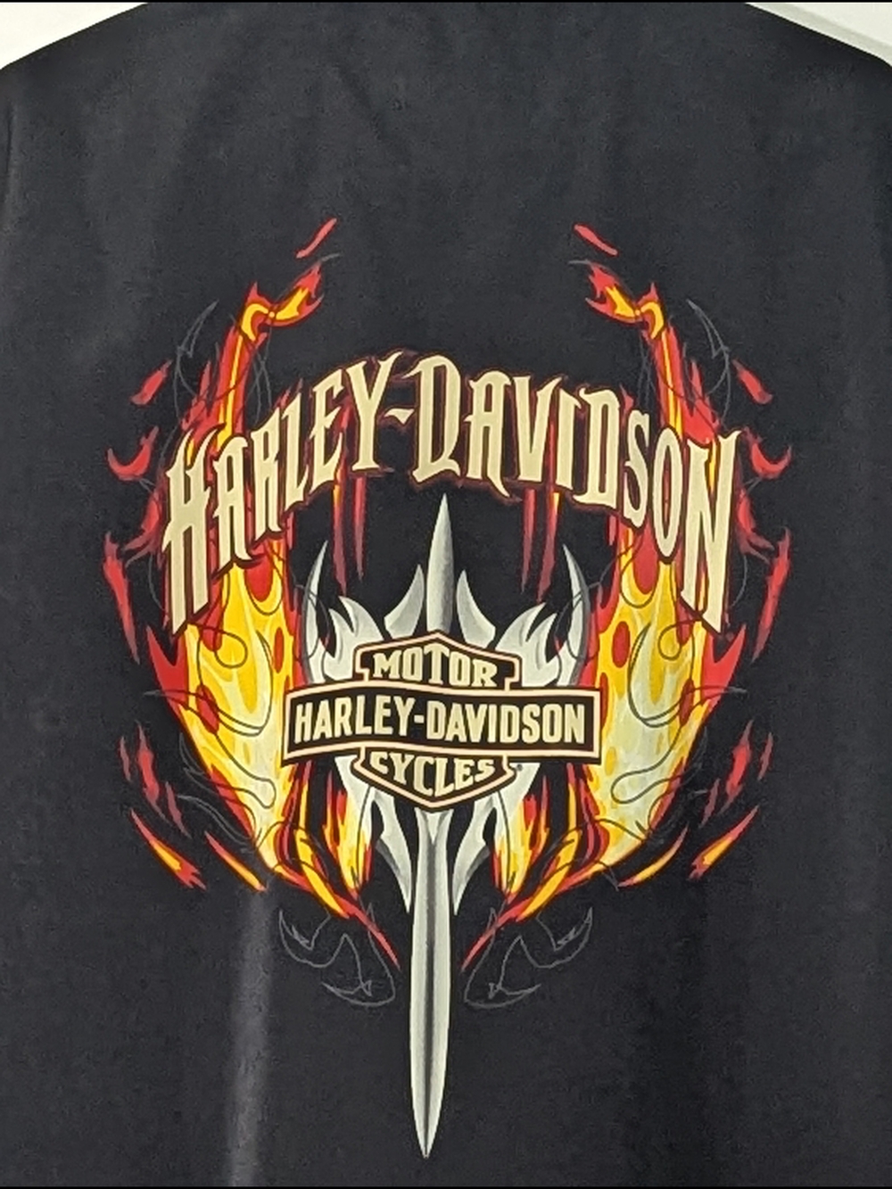 Harley-Davidson Men’s 2XL Black Button Up Shirt Flame Graphic Back Biker